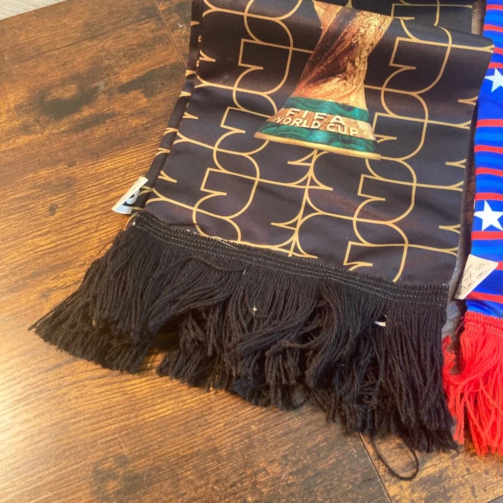 FIFA World Cup 2026 Fan Scarf Set 2 Pack US CAN MEX Soccer Black Blue Fringe NEW